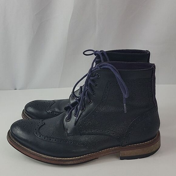 Ted Baker Derby Brogue Black Leather Men's Boots - Picture 6 of 14